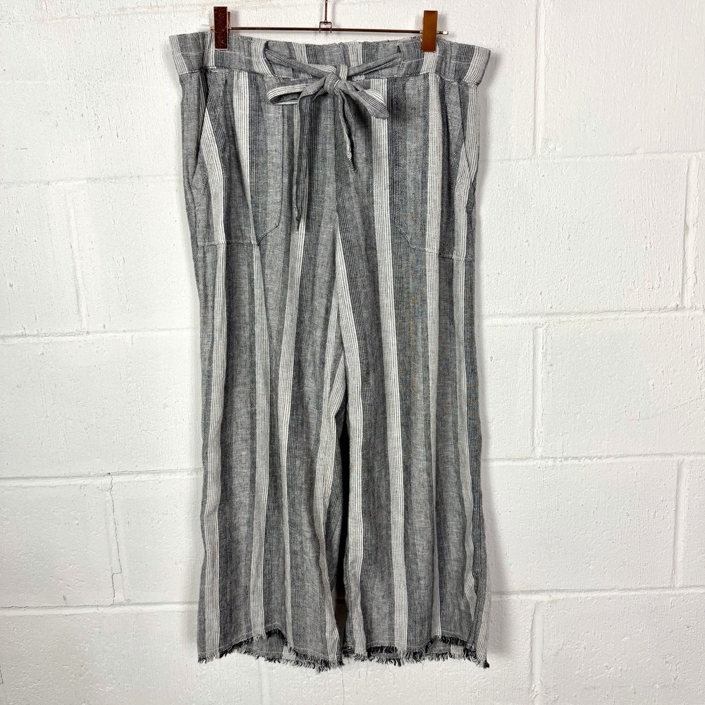 Caslon Women's Linen Blend Wide‎ Leg Pants SZ S Striped Raw Hem Beach Coastal